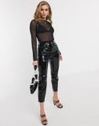 Asos Design Cropped Mesh Long Sleeve Top In Black