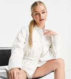 Threadbare Petite Brooke Pu Belted Jacket In Cream-orange