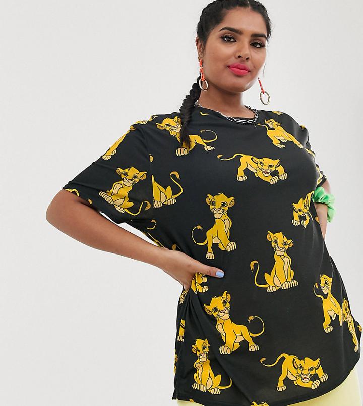 Disney The Lion King X Asos Design Curve Relaxed T-shirt In Simba Print - Multi