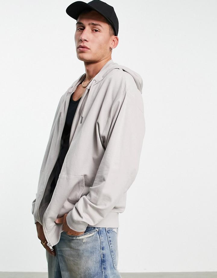 Asos Design Oversized Lightweight Zip Up Hoodie In Gray-grey