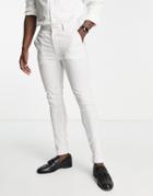 Asos Design Wedding Linen Mix Super Skinny Suit Pants With Prince Of Wales Plaid In Gray