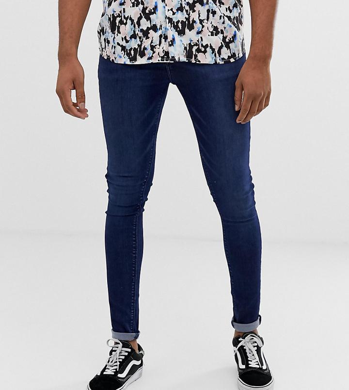 Asos Design Tall Spray On Jeans In Power Stretch Denim In Dark Wash Blue