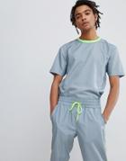 Asos Design Two-piece Relaxed T-shirt In Gray Check With Neon Piping - Gray