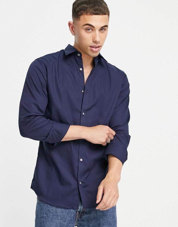 Jack & Jones Essentials Non Iron Smart Shirt In Slim Fit Navy