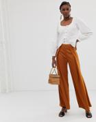 Glamorous Wide Leg Pants In Satin-brown