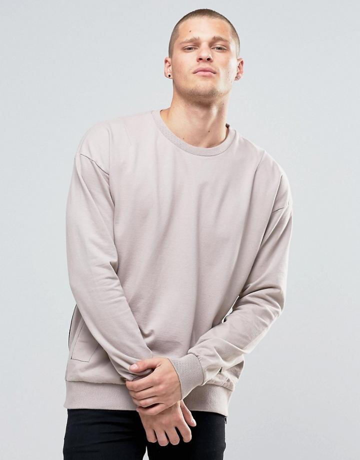 Religion Crew Neck Sweat With Side Zip Detail - Ashes Of Roses