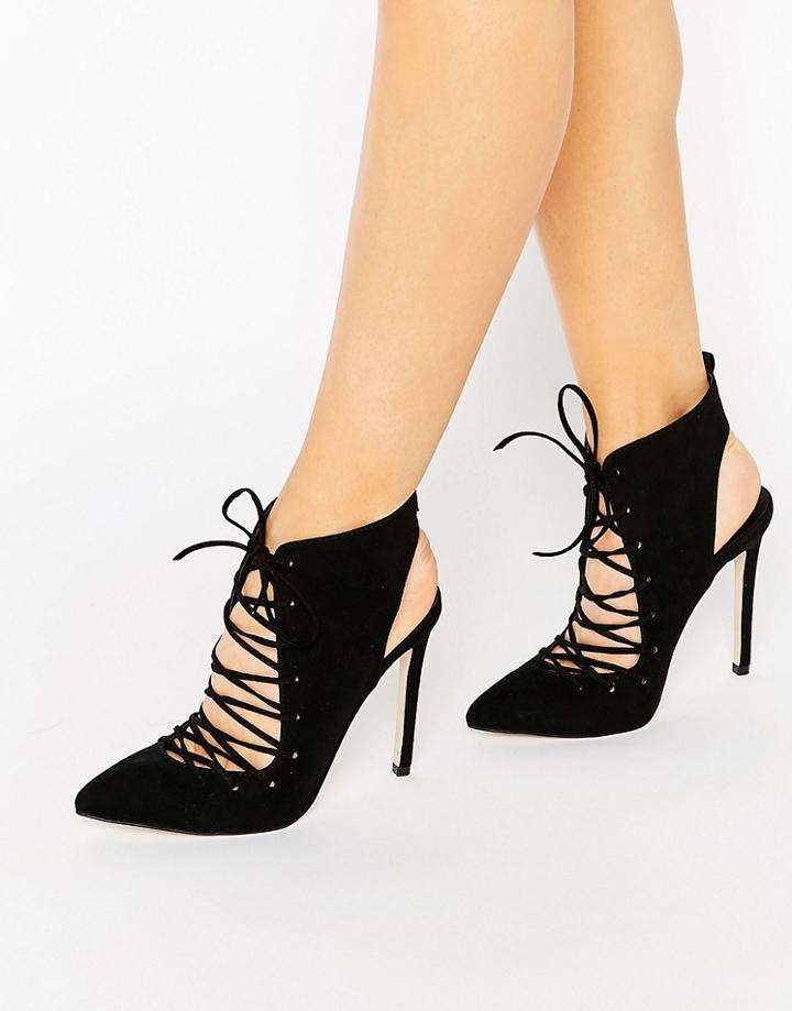 Asos Ebony Lace Up Point Boots - Black