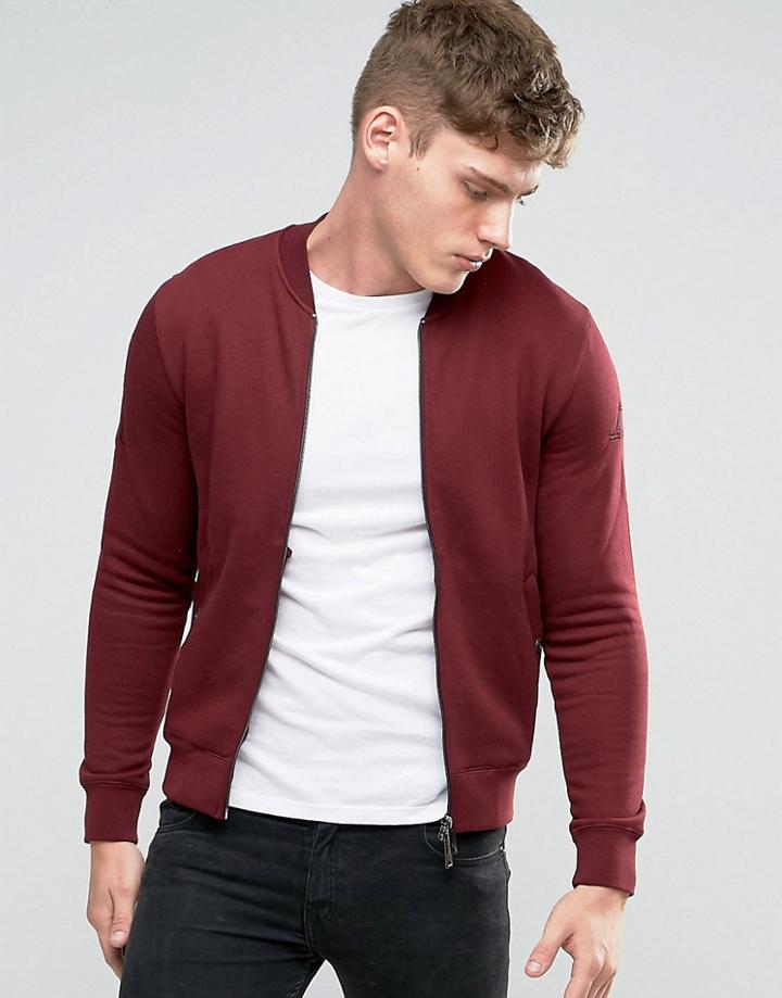 Armani Jeans Sweat Bomber Jacket With Back Eagle Logo In Burgundy - Re