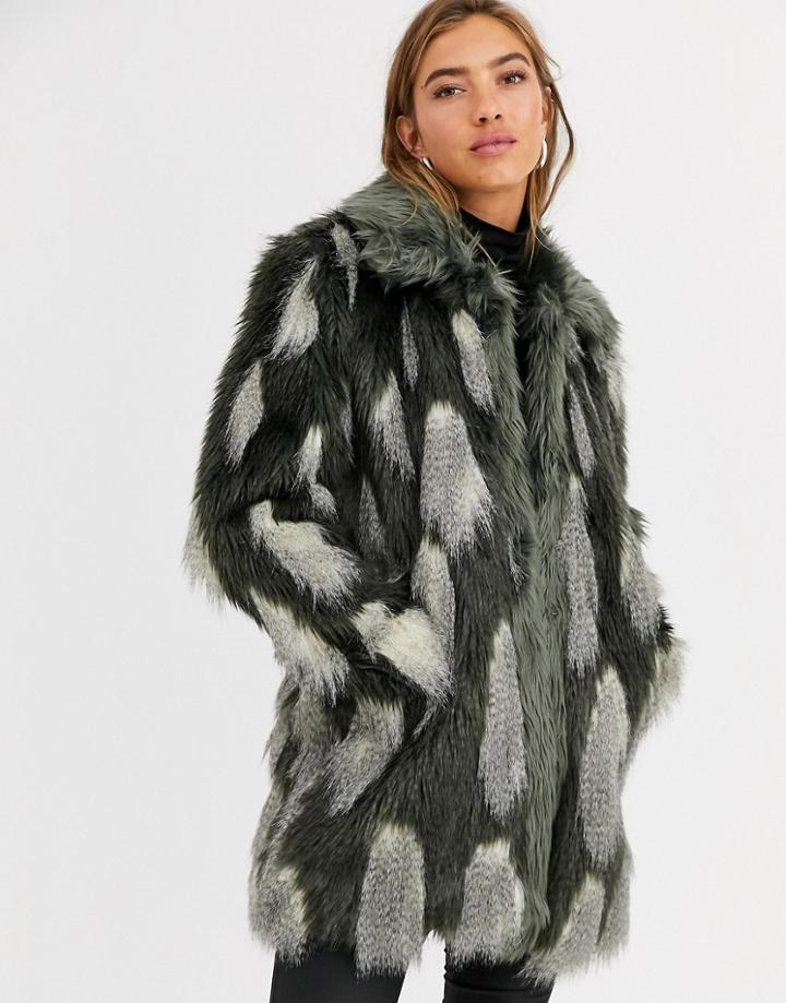 Urbancode Longline Coat In Textured Faux Fur-multi