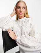 Topshop Embroidered Long Sleeve Top In Cream-white
