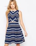 Oasis Chevron Stripe Dress - Multi Blue
