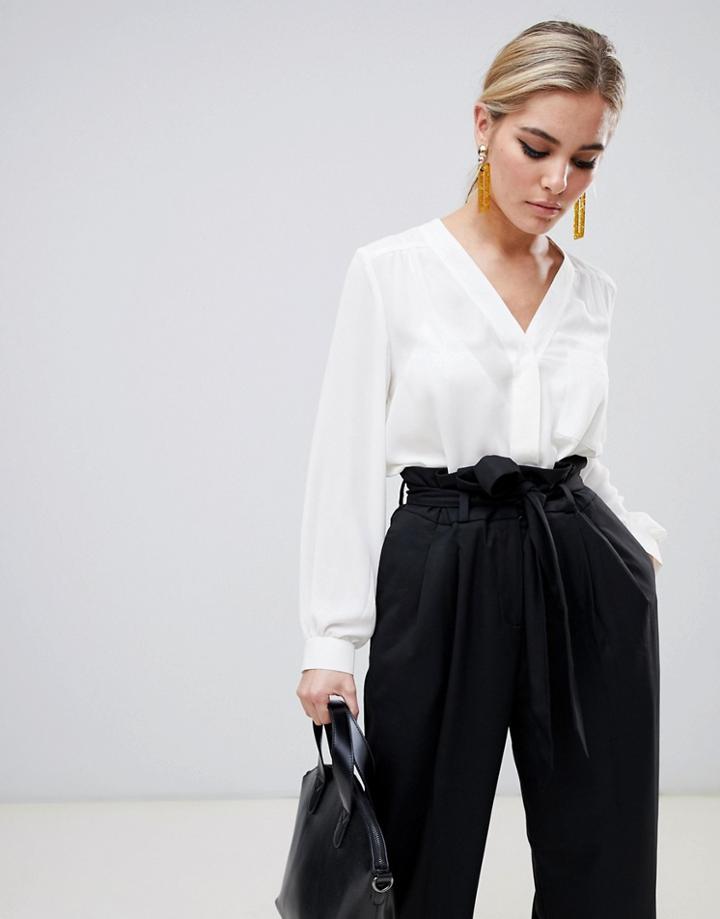 Asos Design Blouse With Pocket Detail - White