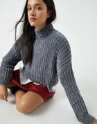 Pull & Bear Roll Neck Chenille Sweater In Gray-grey