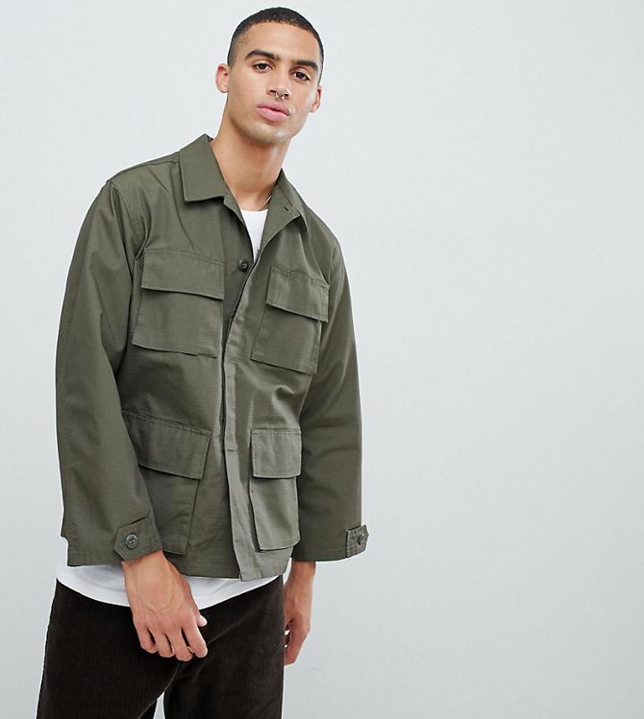 Reclaimed Vintage Revived Overdye Military Jacket In Khaki - Green