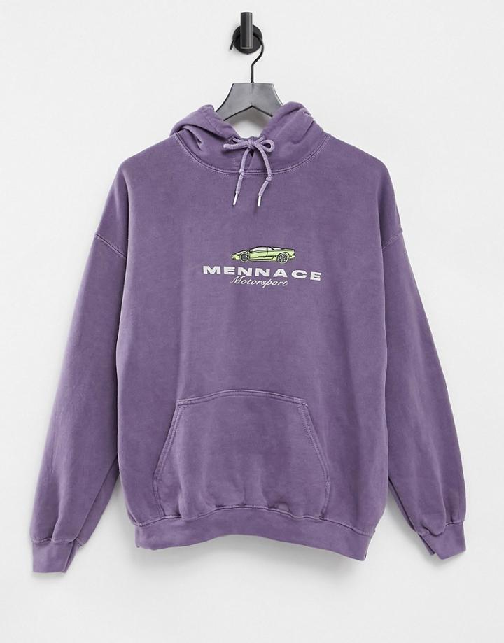 Mennace Oversized Hoodie With Motorcross Print In Purple