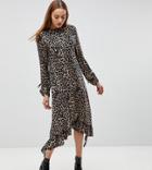 Asos Tall Soft Trapeze Midi Dress With Pep Hem In Leopard Print - Multi
