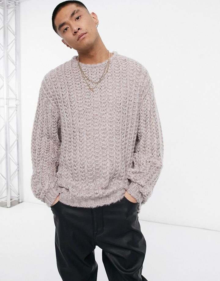 Asos Design Oversized Loose Stitch Sweater In Light Pink Textured Yarn-multi