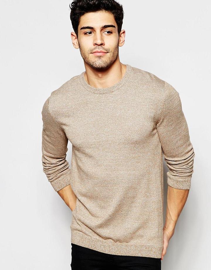 Asos Crew Neck Sweater In Mustard Twist Cotton - Mustard Twist