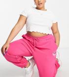 Missguided Plus Sweatpants With Good Vibes Slogan In Bright Pink - Part Of A Set