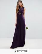 Asos Tall Wedding Lace Jersey Pleated Maxi Dress - Purple