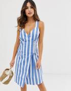 Ichi Stripe Wrap Dress With Zip Fastening-multi