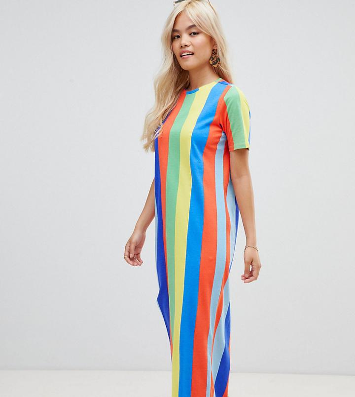 Asos Design Petite Ultimate T-shirt Maxi Dress In Rainbow Stripe - Multi
