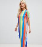 Asos Design Petite Ultimate T-shirt Maxi Dress In Rainbow Stripe - Multi