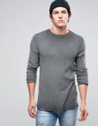 Asos Waffle Longline Muscle Long Sleeve T-shirt With Garment Dye - Green