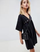 Asos Design Ultimate Cotton Smock Dress With Eyelets - Black