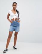 New Look Denim Cut Off Mini Skirt - Blue