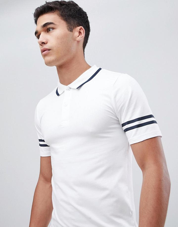 Only & Sons Polo Shirt With Arm Stripe In Muscle Fit - White