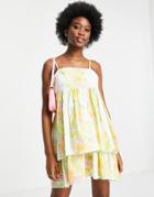 Asos Design Bandeau Double Layer Tie Back Mini Sundress With Detachable Straps In Wallpaper Floral Print-multi