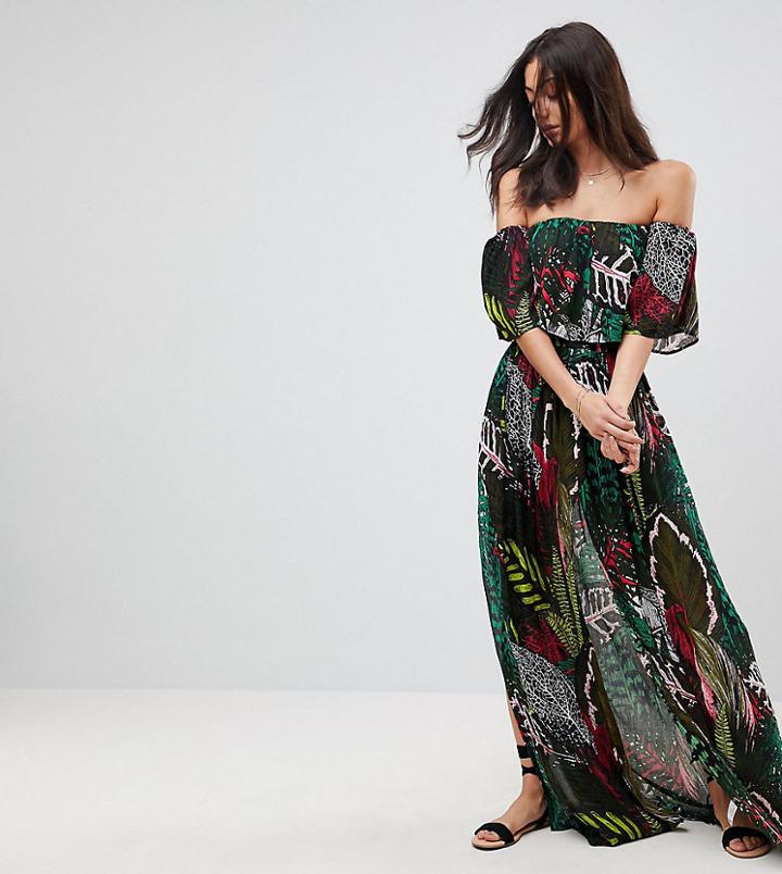 Asos Tall Beach Co Ord Maxi Skirt In Dark Tropical Print - Multi