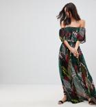 Asos Tall Beach Co Ord Maxi Skirt In Dark Tropical Print - Multi