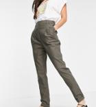 Asos Design Tall High Waist Slim Peg Pant In Khaki Linen-green