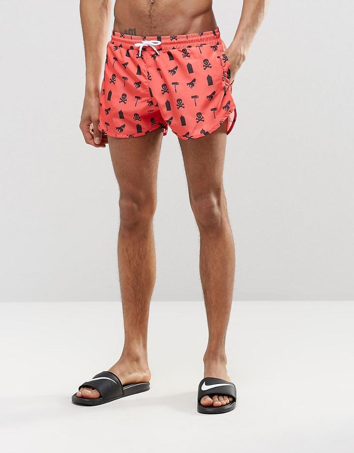 Abuze London Printed Short Swim Shorts - Red