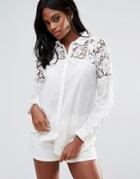 Vila Lace Yoke Frill Detail Shirt - White