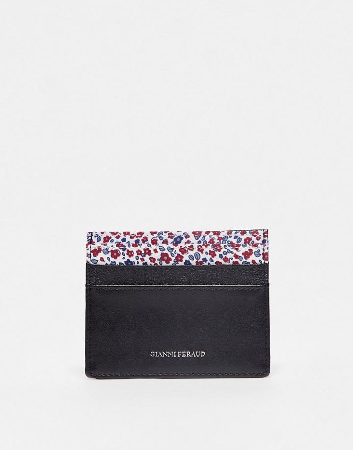 Gianni Feraud Card Holder In Black With Ditsy Print