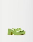 Bershka Mid Heel Chunky 70s Platform Heeled Sandals In Bright Green