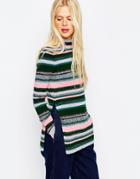 Asos Stripe Tunic With High Neck And Side Splits - Multi