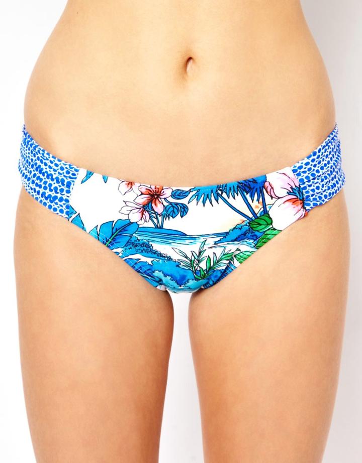 Piha Sunset Island Gathered Side Bikini Bottom - Multi