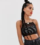 Collusion Strappy Mesh Crop Top - Black