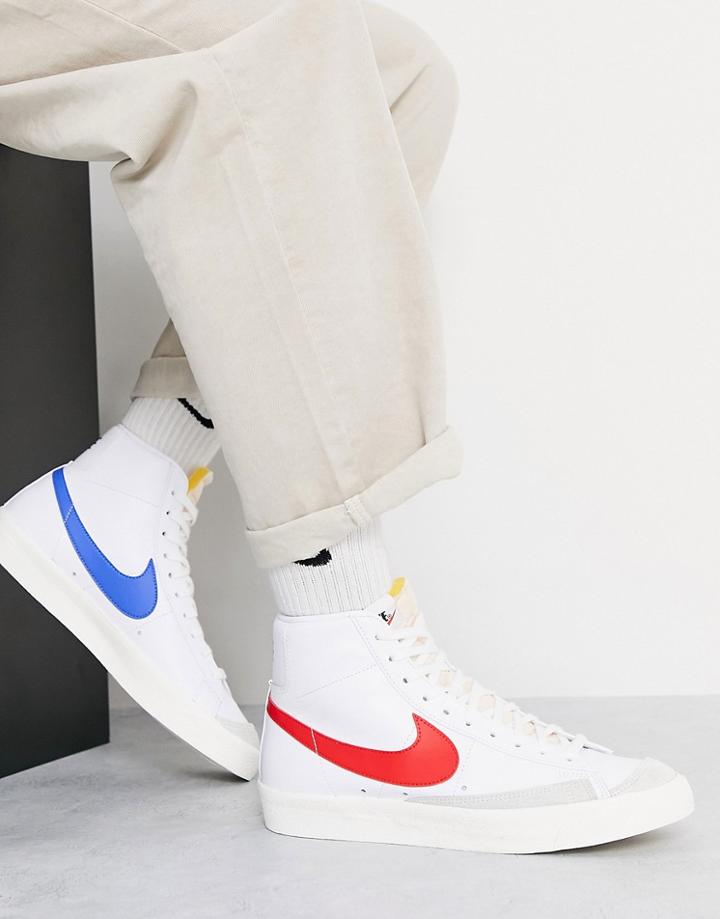 Nike Blazer Mid '77 Vintage Sneakers In White With Red/blue Swoosh