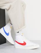 Nike Blazer Mid '77 Vintage Sneakers In White With Red/blue Swoosh