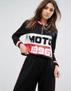 Daisy Street Moto Top With Half Zip And Sports Rib - Black
