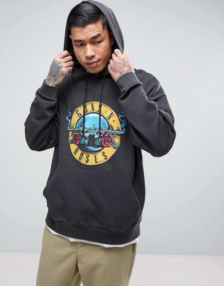 Asos Oversized Hoodie With Guns & Roses Print - Black