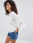 Asos Casual Smock Top In Broderie - White