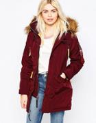 Alpha Industries Pps Coat With Faux Fur Hood - Red