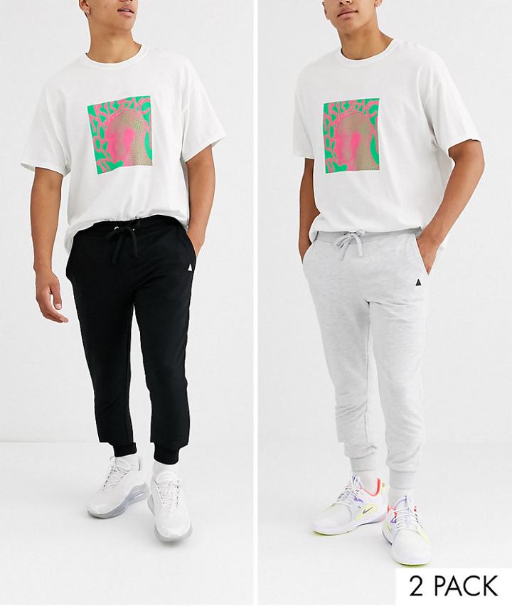 Asos Design Super Skinny Sweatpants 2 Pack Black/white Marl With Triangle-multi