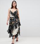 Asos Design Curve Fringe Cami Midi Dress In Mixed Floral Print - Multi